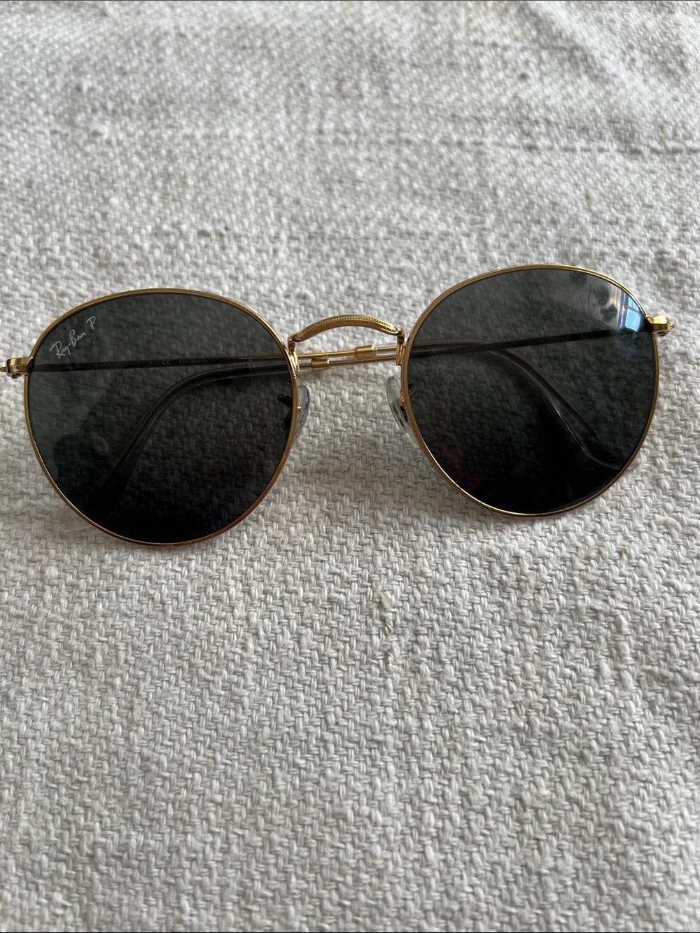 Ray-Ban Gold Frame Black Lens Round Sunglasses